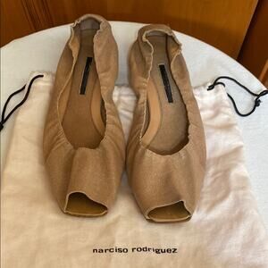 Narciso Rodriguez Snake Leather Pale Pink Tan Open Toe Ballet Flats - 9 W/ Bag